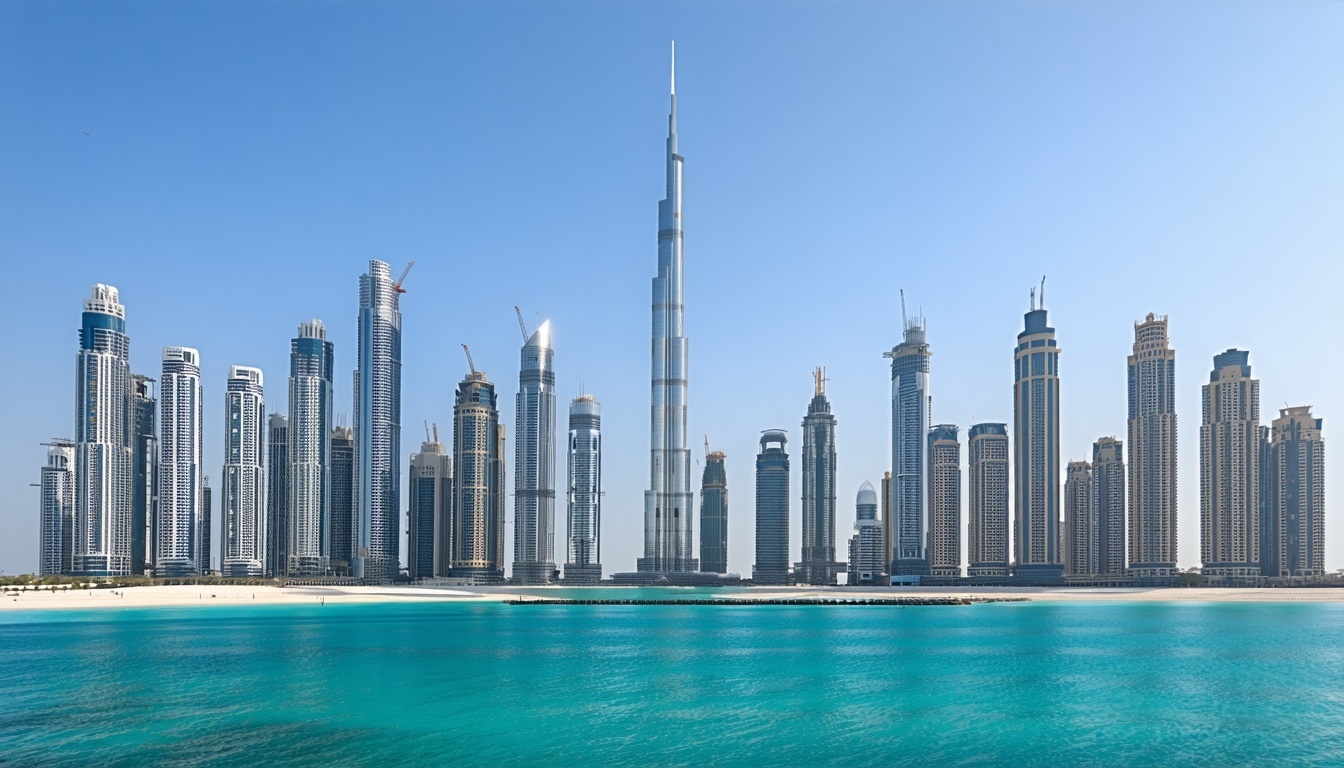 Scenic view of Dubai skyline with Burj Khalifa